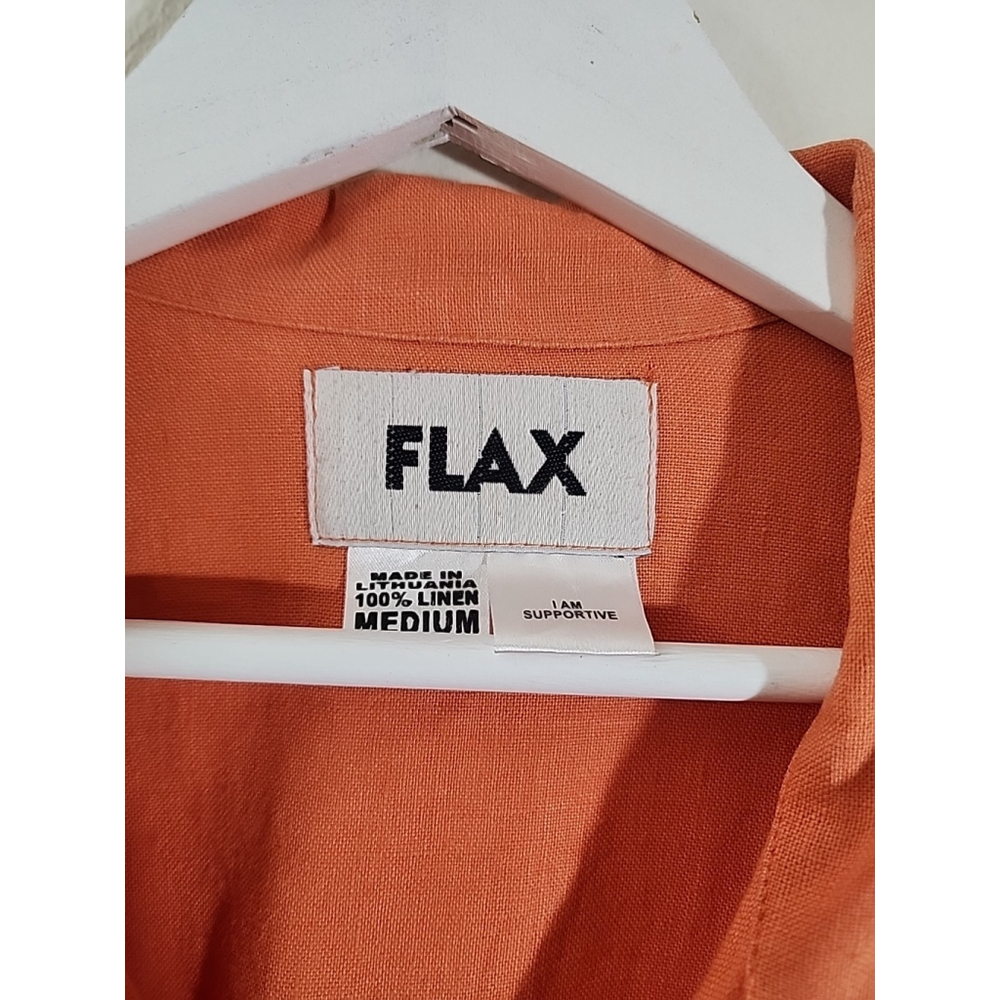 Flax Lagen Look Bright Orange Long Sleeve Button Down Shirt Size Medium - Picture 3 of 7